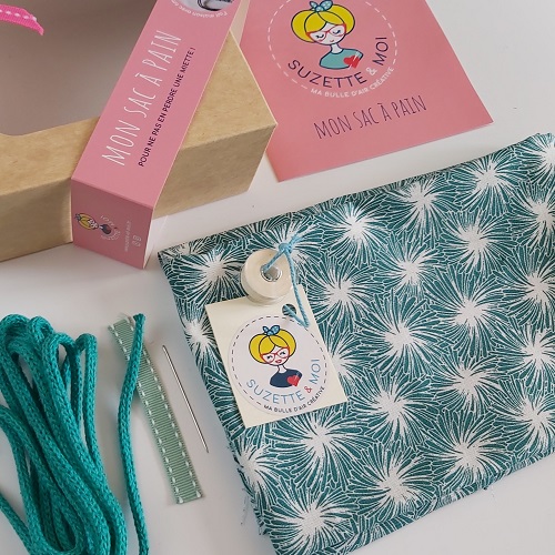 kit couture sac à pain imprimé tu me fais tourner la tête en vert sac en tissu pour le pain couture DIY